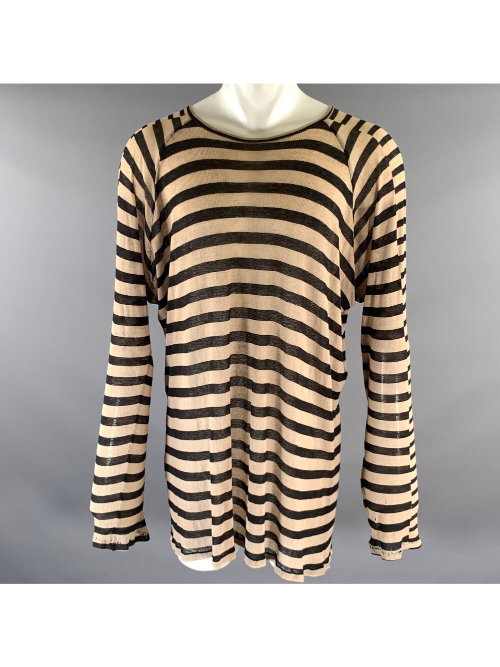 HAIDER ACKERMANN Size M Black Tan Stripe Cotton Cashmere Raglan Pullover